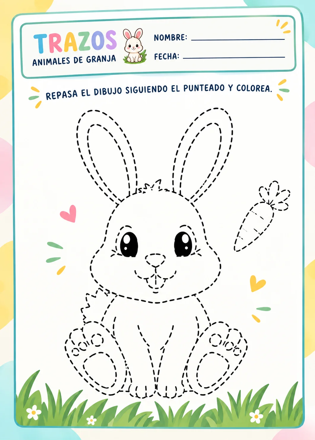 Ficha de trazos de animales de granja para repasar el dibujo