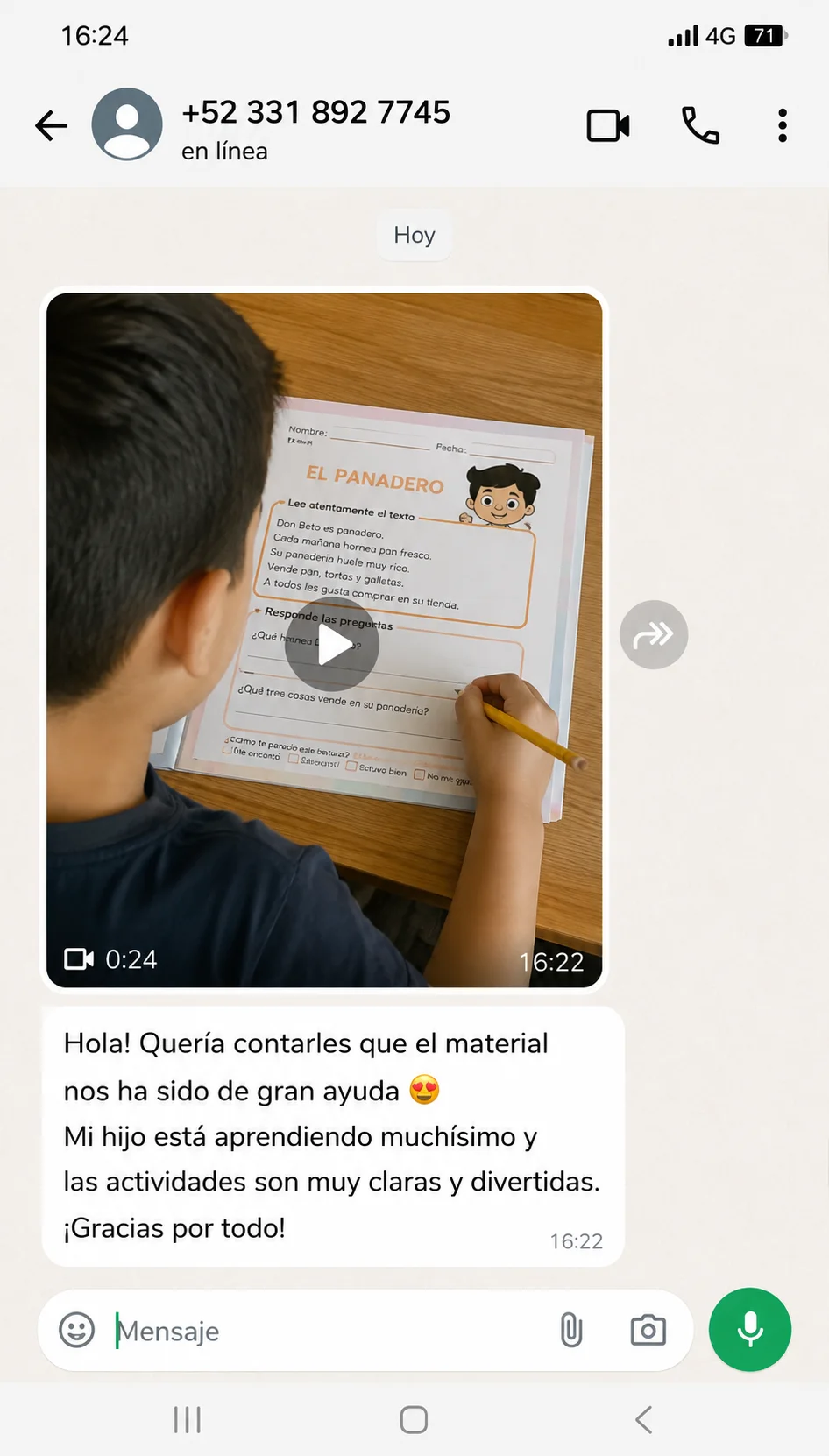 Captura de WhatsApp de un testimonio real 2