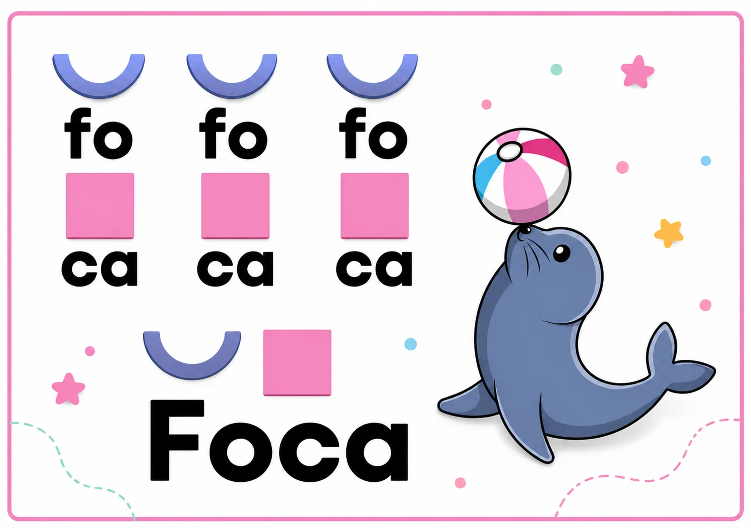 Actividad visual de sílabas para formar la palabra foca